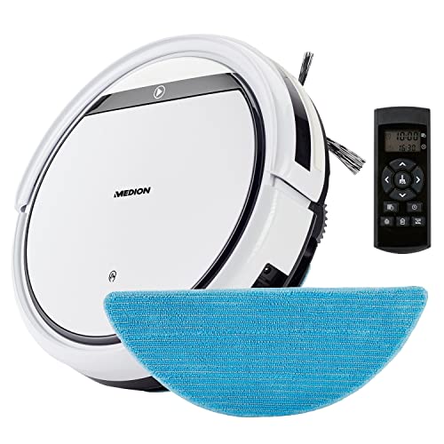 MEDION Saugroboter mit Wischfunktion E32 SW (2in1 Roboterstaubsauger für Böden Fliesen, Tierhaare...
